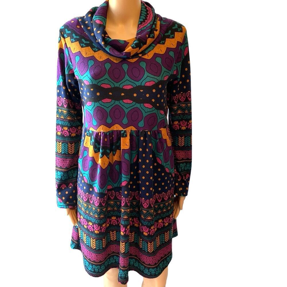 Rare Contro Correte Lagenlook Colorful Artsy Sweater Shift Dress Tunic Size S